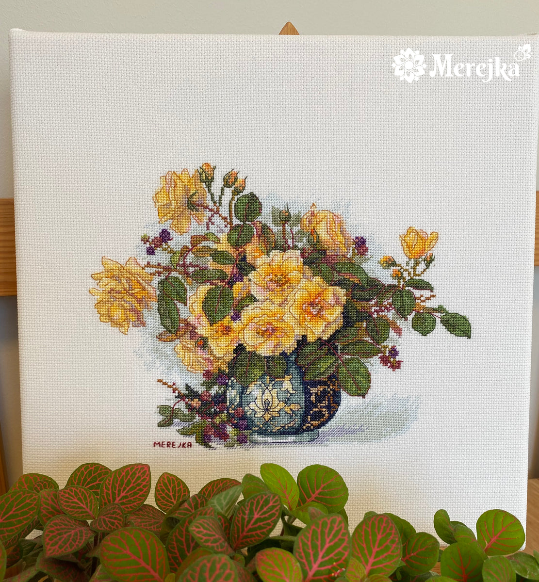 Merejka Kreuzstich-Set Mit Zählmuster - Komplettset Mit Baumwollstoff Und DMC-Garn, 30x20 Cm