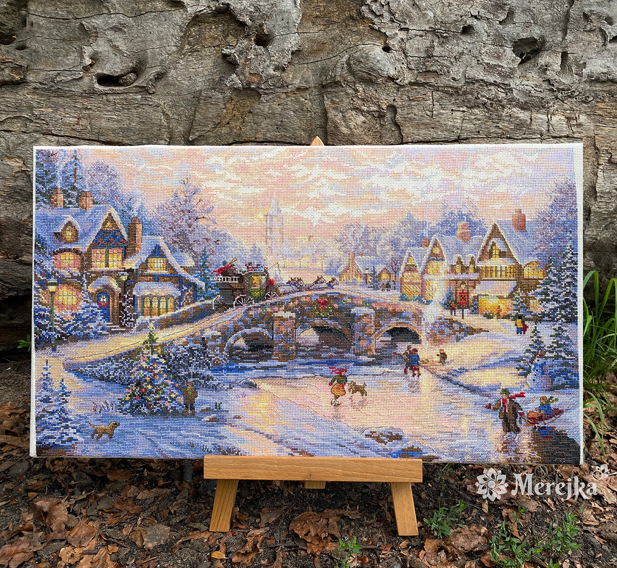 Merejka Kreuzstich Set „Festlich Schal“ – Inkl. Aida-Stoff, DMC-Garne & Anleitung, Größe 25x30 Cm