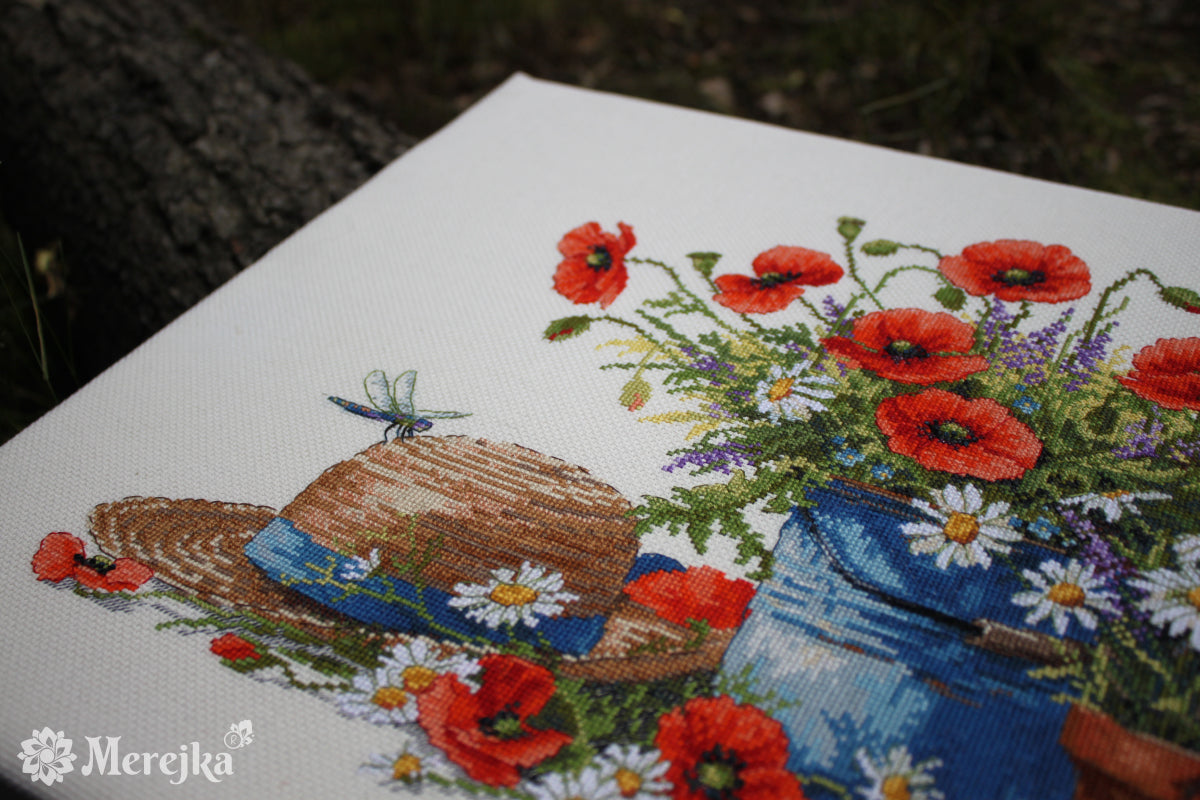 Merejka Kreuzstich-Set „Sterne“ – Mit Aida-Stoff, DMC-Garn & Anleitung, Größe 26x35 Cm