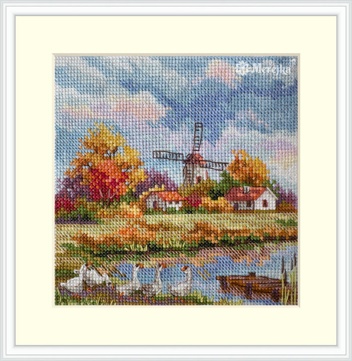 Kit Point De Croix Merejka - Motif Fleurs D'été, Toile Aida 16 Count, Fils DMC