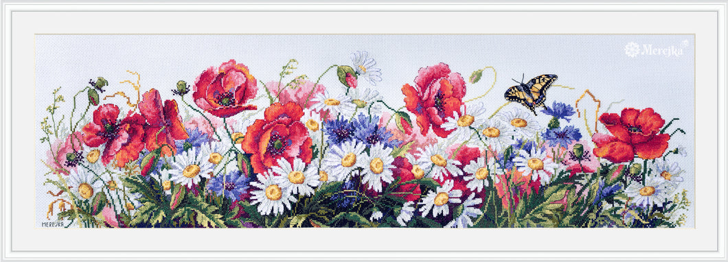 Merejka Kreuzstich-Set „Field Beauties“ – Blumenmotiv, 21 X 73 Cm – Inkl. Stoff, Garn & Nadel